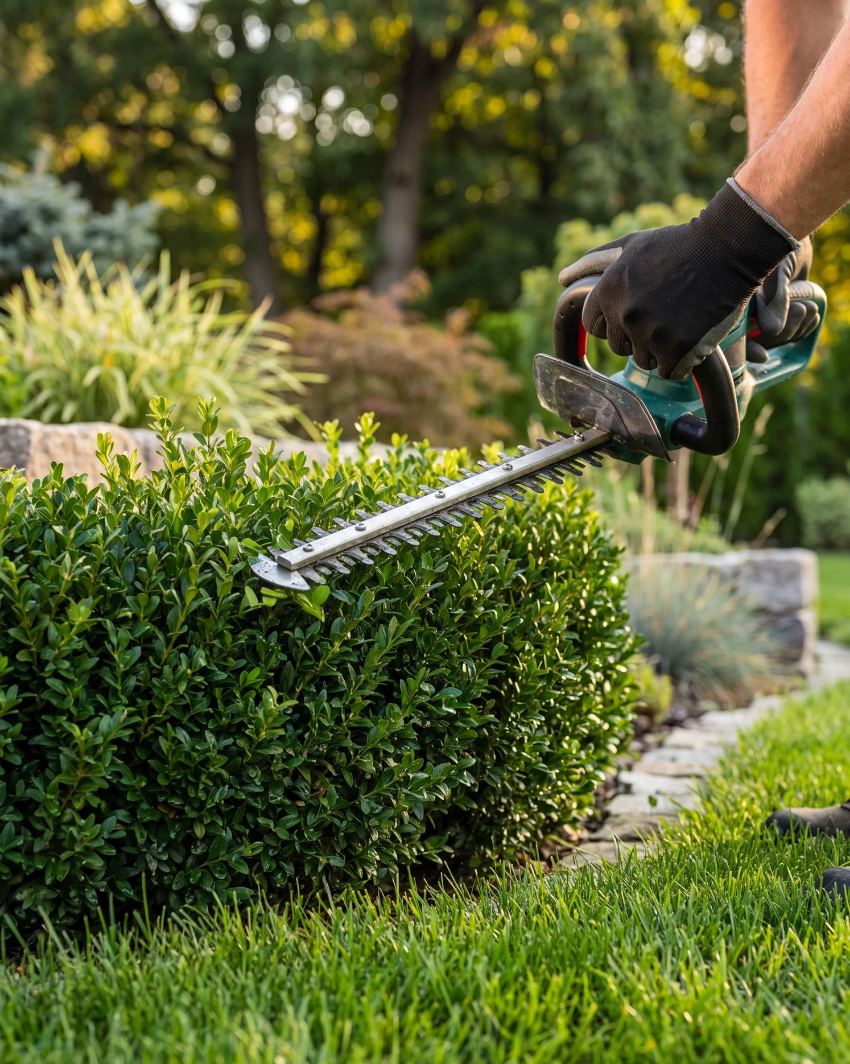Tuinonderhoud heggen snoeien met elektrische heggenschaar